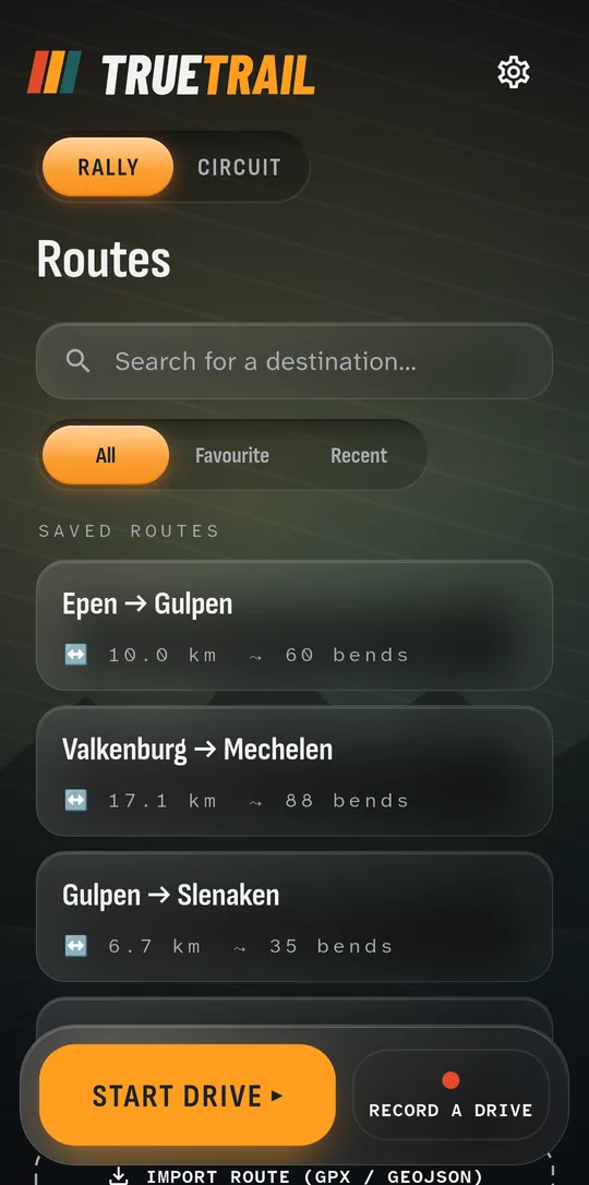 Your routes, with distance and corner count