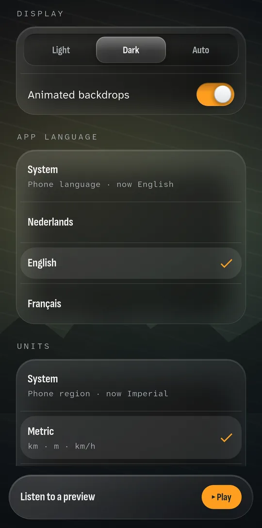 Language, units and display