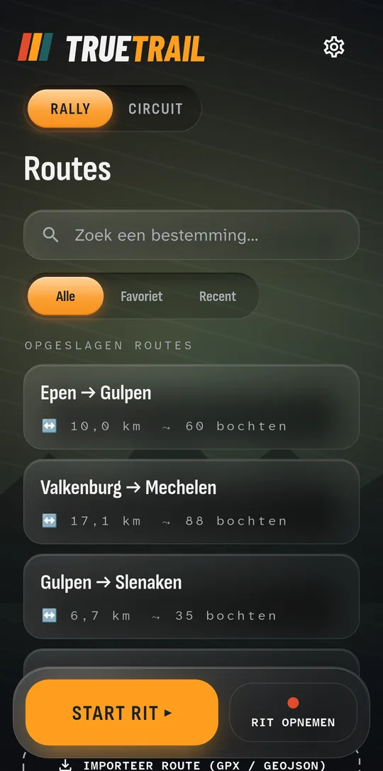 Je routes, met afstand en aantal bochten