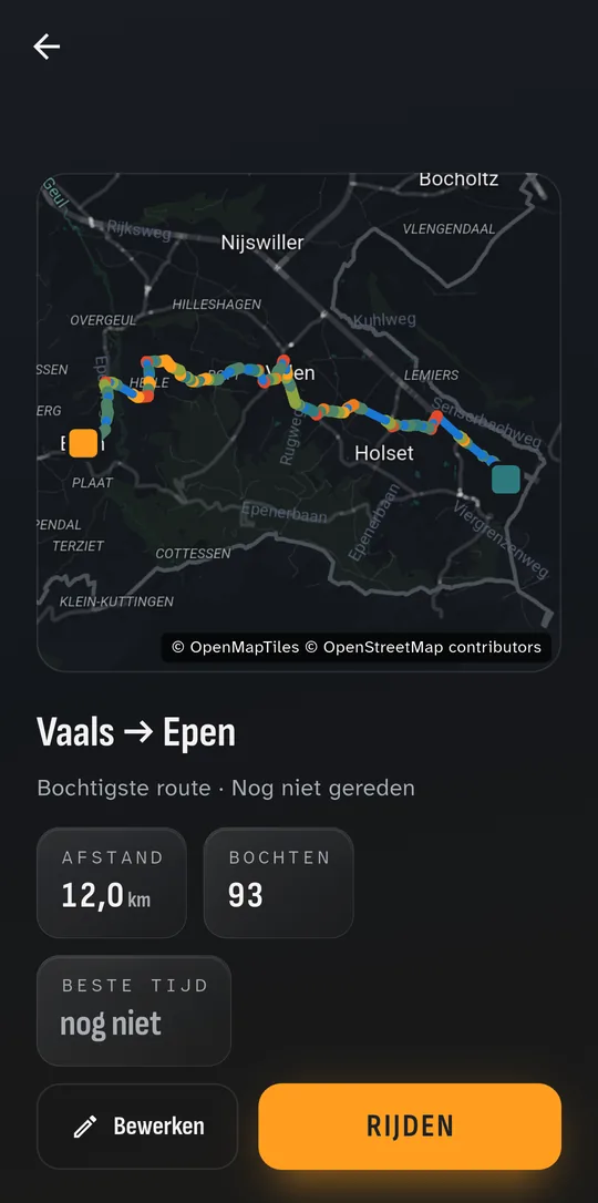Routedetail met de kaart, vóór je vertrekt