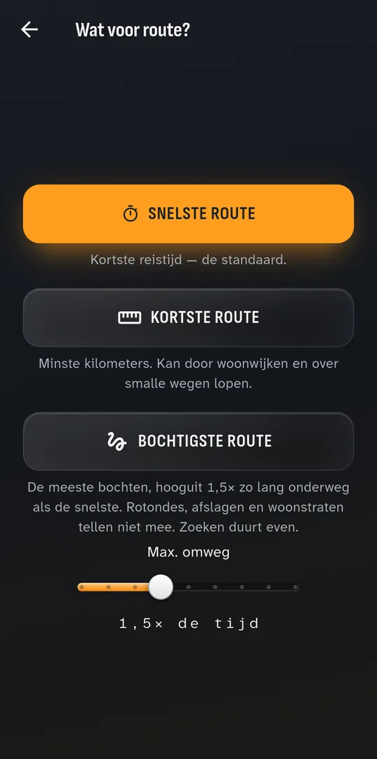 Snelste, kortste of bochtigste route