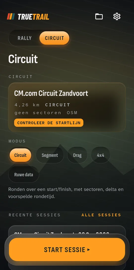 Circuit: kies een baan en een modus